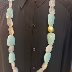 Chico's Gold and Blue Necklace with Elegant Beads